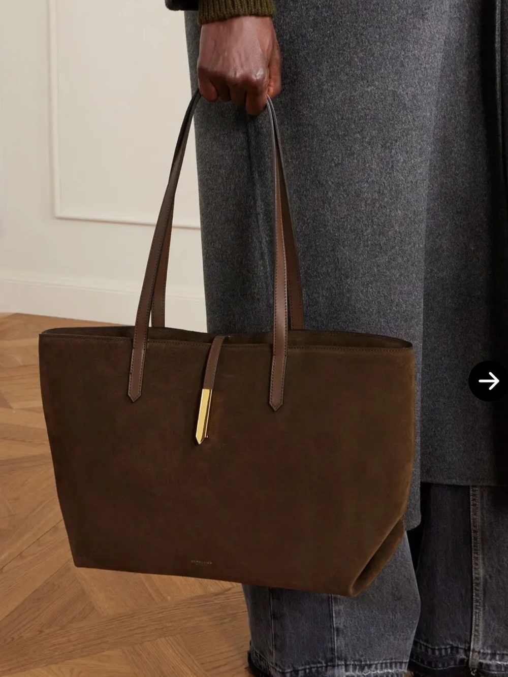 DEMELLIER The Tokyo Leather Trim Suede Tote in Chocolate Brown